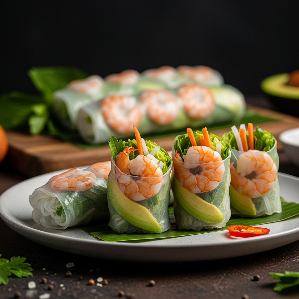 Mouthwatering Gluten-Free Vietnamese Rice Paper Rolls with Shrimp & Avocado (Gỏi cuốn chay)