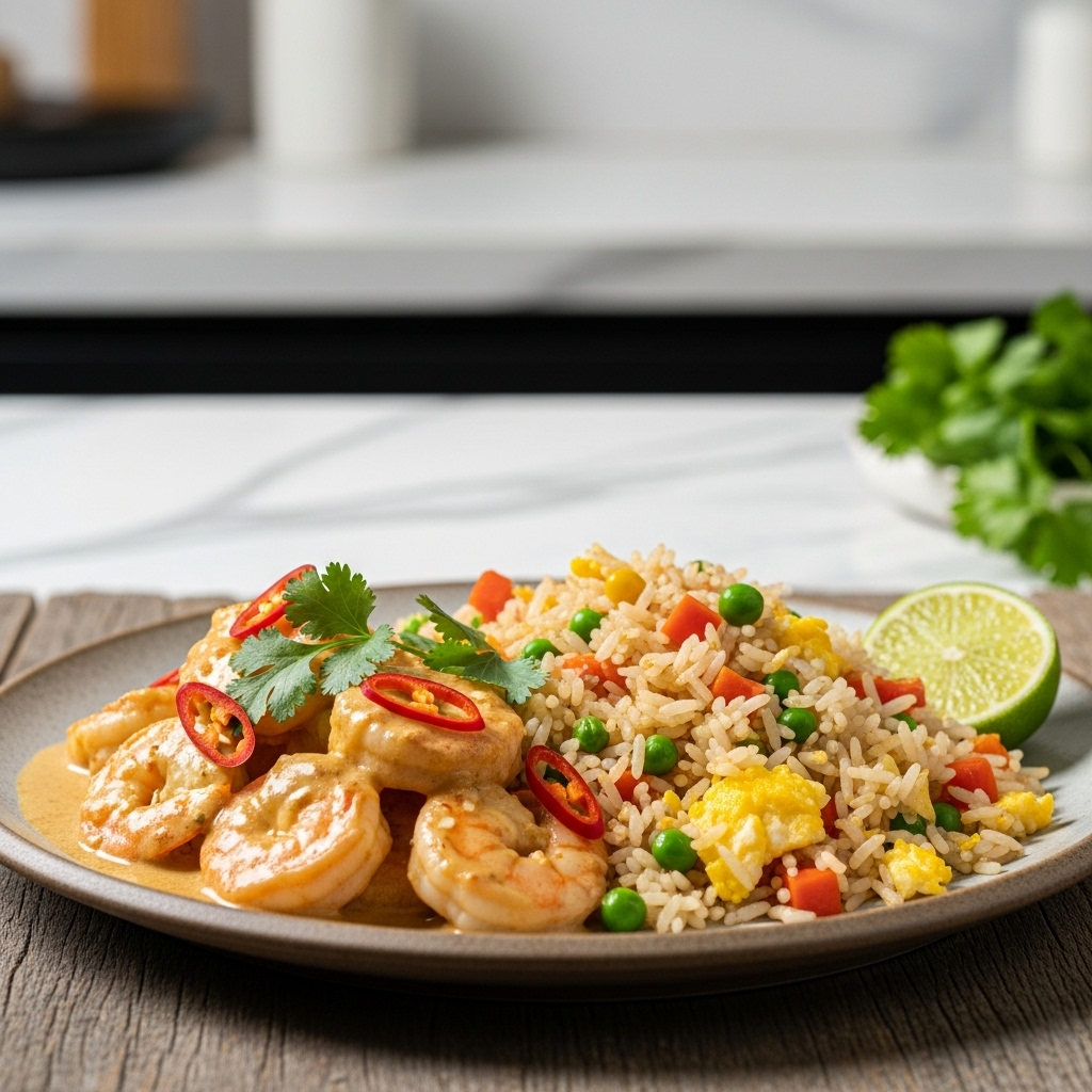 Thai Coconut Curry Shrimp and Vegetable Fried Rice | CookJunkie