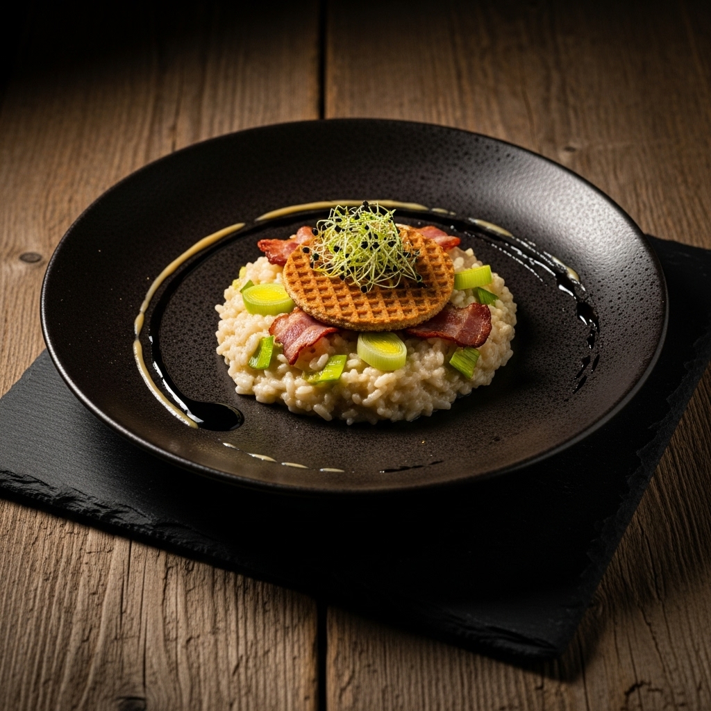 Michelin-Starred Dutch Lunch: Creamy Stroopwafel Risotto with Bacon & Leeks