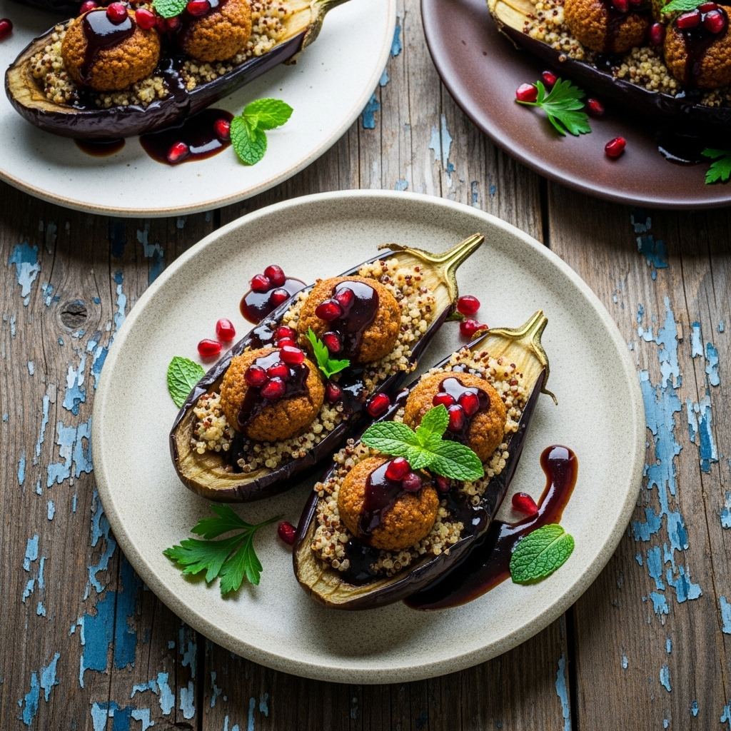 Lebanese Vegan Falafel Stuffed Eggplants | CookJunkie