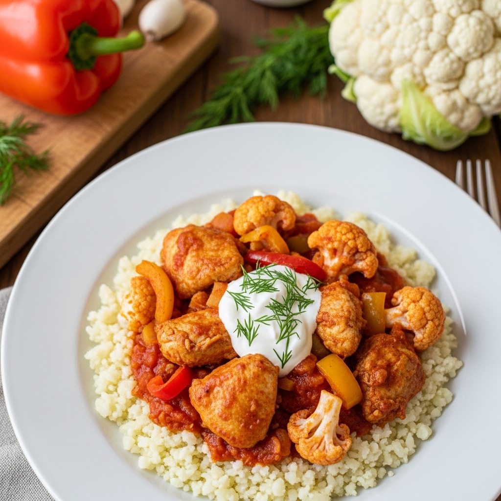 Keto Hungarian Brunch Delight: Gulyásleves-Inspired Chicken Stew with Cauliflower Rice