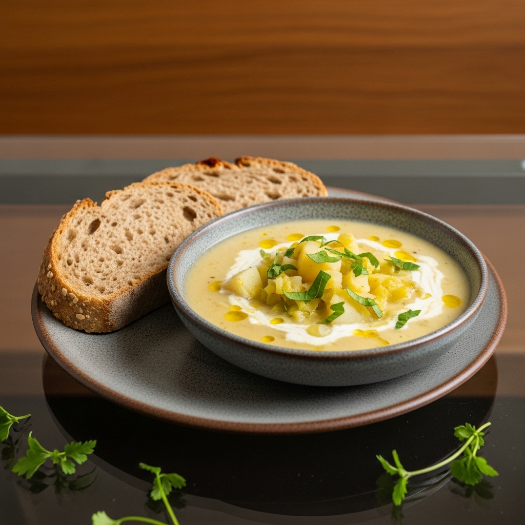 Delicious Gluten-Free Scottish Lunch: Creamy Leek and Potato Soup with Crusty Gluten-Free Bread