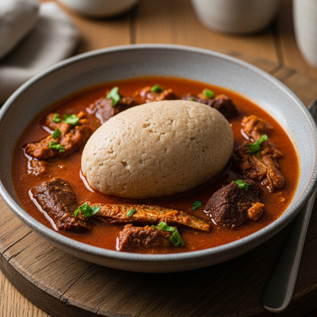 Ghanaian Breakfast Delight: Palm Nut Soup with Kokonte