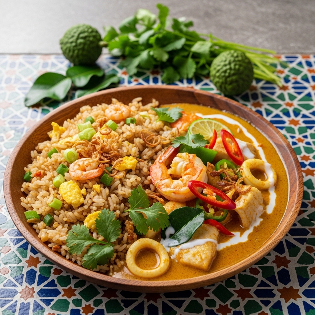 Indonesian Seafood Curry and Fried Rice Bowl – Aromatic and Scrumptious Feast for Your Taste Buds!