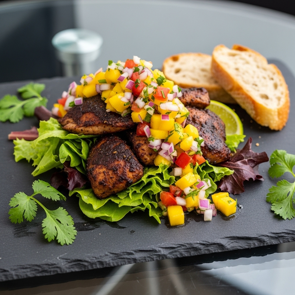 Caribbean Jerk Chicken Salad with Mango Salsa and Gluten-Free Bread