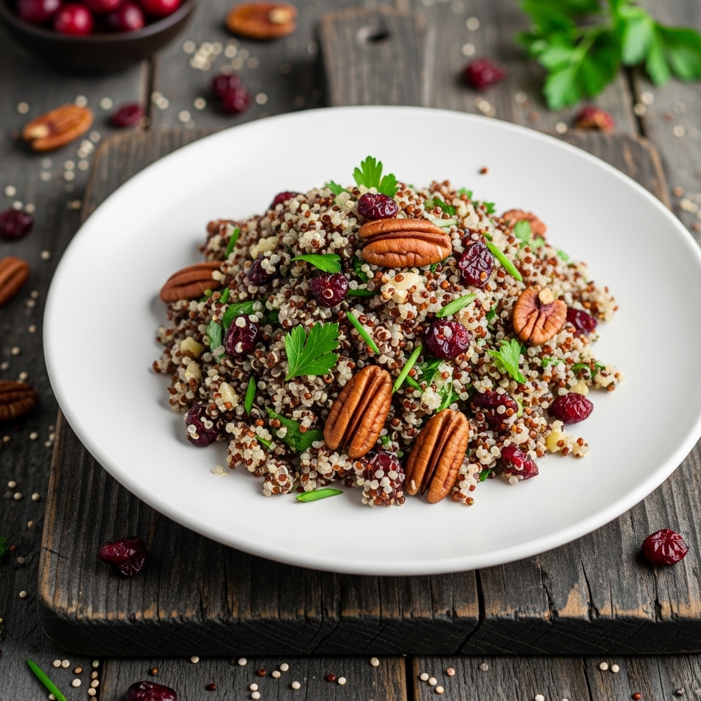 Vegetarian French Snack: Aromatic Quinoa Salad with Cranberries and Pecans