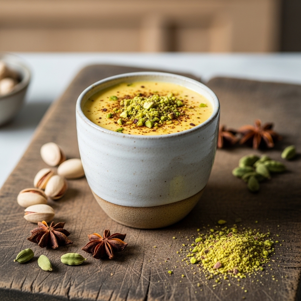 Aromatic Mango Lassi Cocktail with Spiced Pistachio Crumble