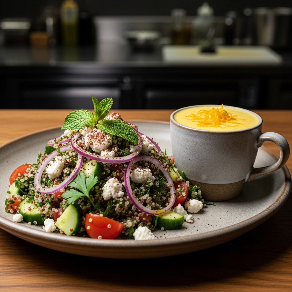 Vibrant Middle Eastern Quinoa Salad & Citrus Zest Smoothie