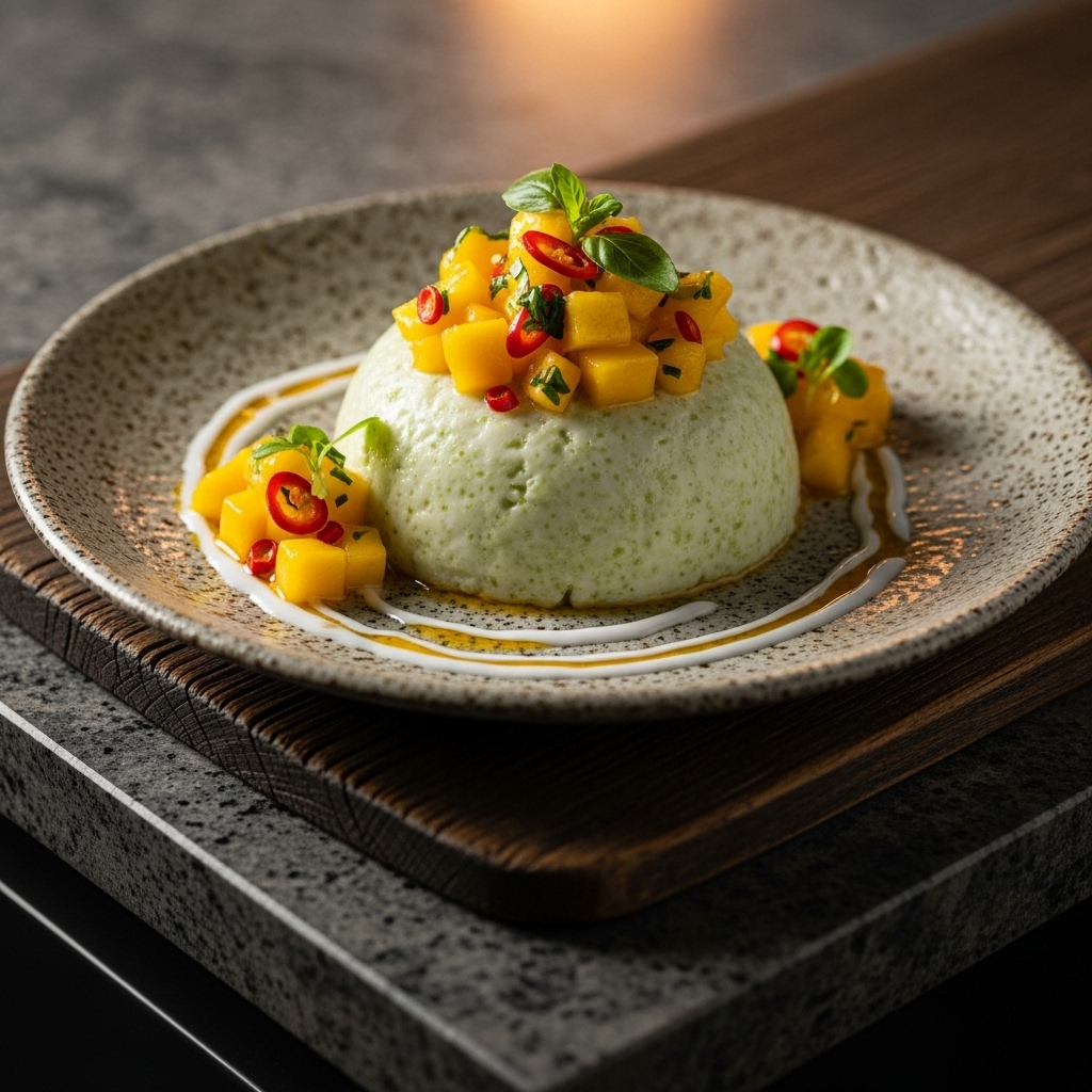 Aromatic Coconut Pandan Rice Pudding with Mango Salsa: A Vegetarian Malaysian Dessert Masterpiece