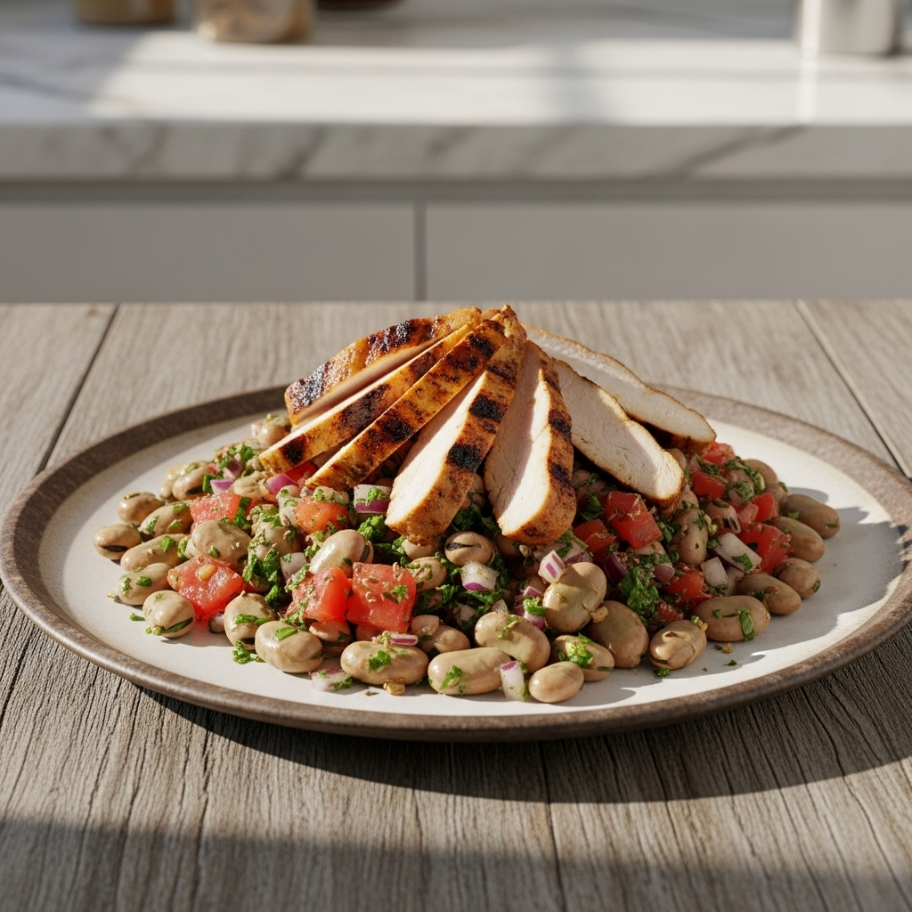 Authentic Egyptian Fava Bean Salad with Grilled Chicken for Paleo Diet