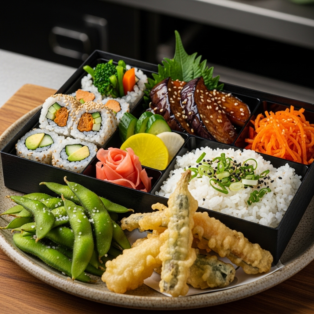 Aromatic Japanese Vegetarian Bento Box – A Sensory Symphony of Textures & Flavors