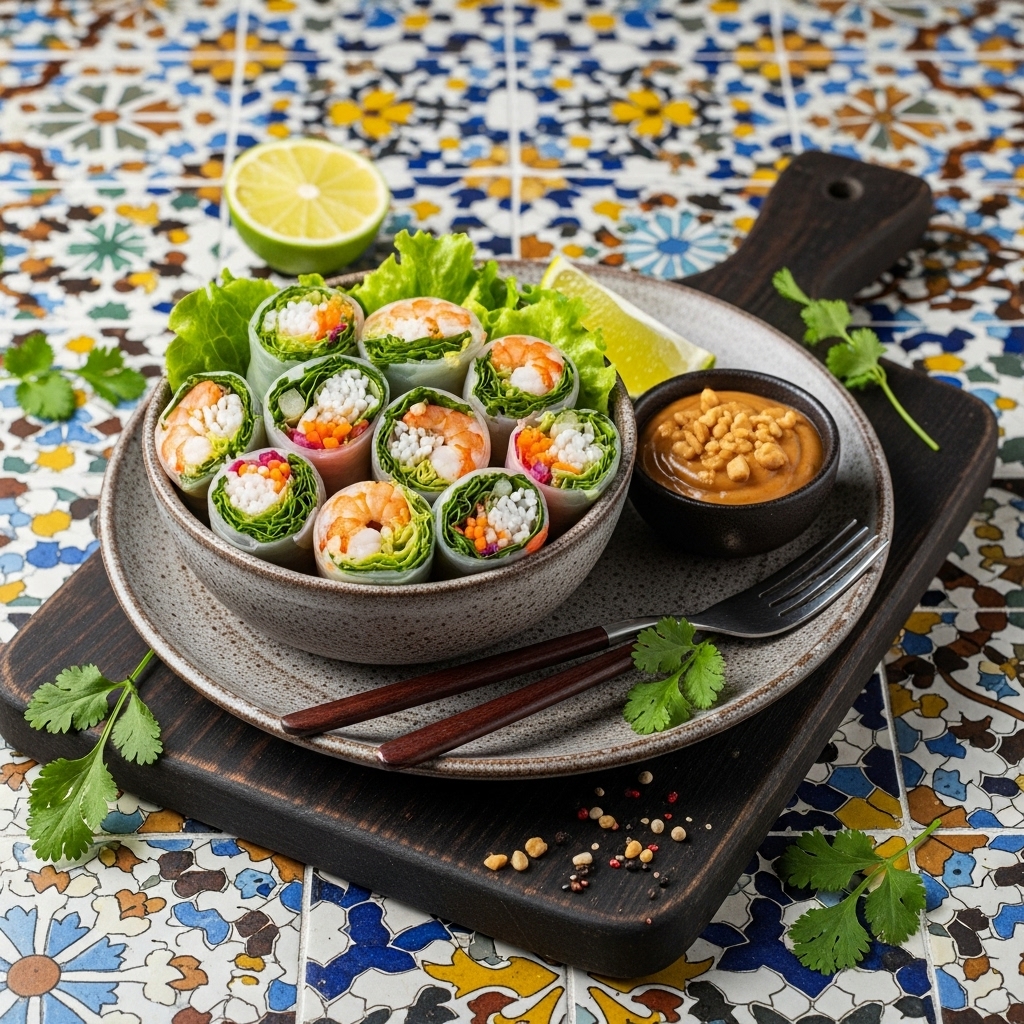Energizing Thai Snack Bowl with Fresh Summer Rolls