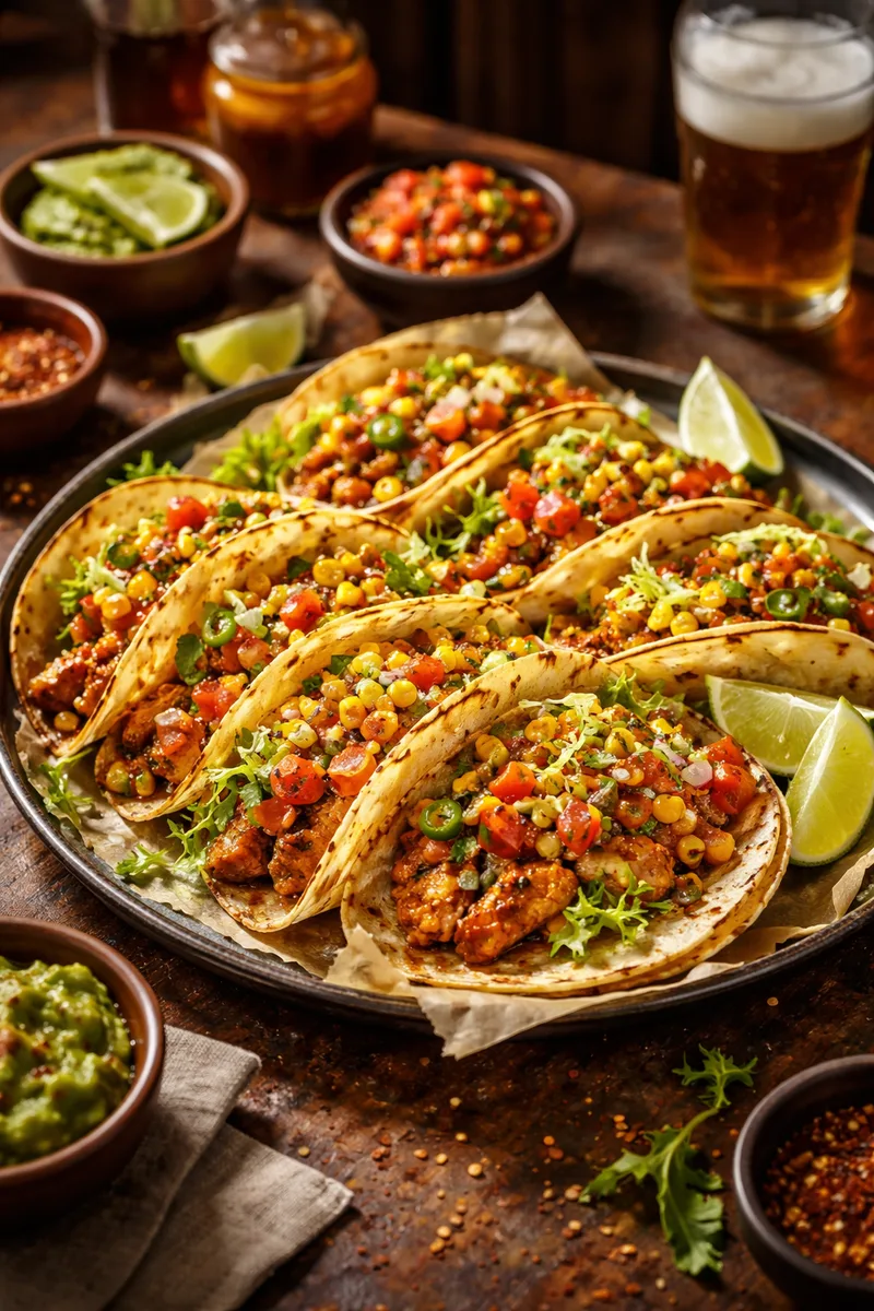 Smoky Honey-Lime Chicken Tacos with Charred Corn Salsa