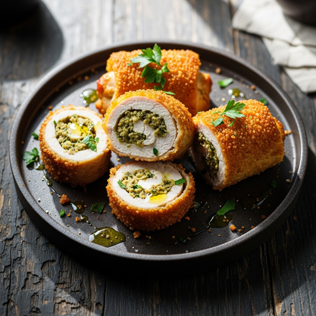 Mouthwatering Keto-Friendly Garlic Herb Stuffed Chicken Rolls with Parmesan Crust
