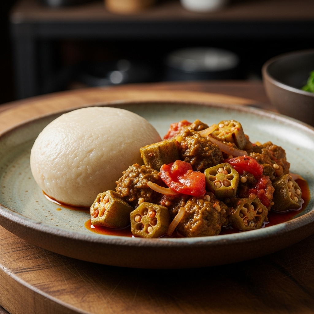 Mouthwatering Ghanaian Vegan Fufu and Okra Stew Dinner