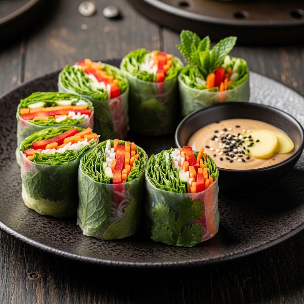 Vegetarian Vietnamese Summer Rolls with Miso-Ginger Dipping Sauce