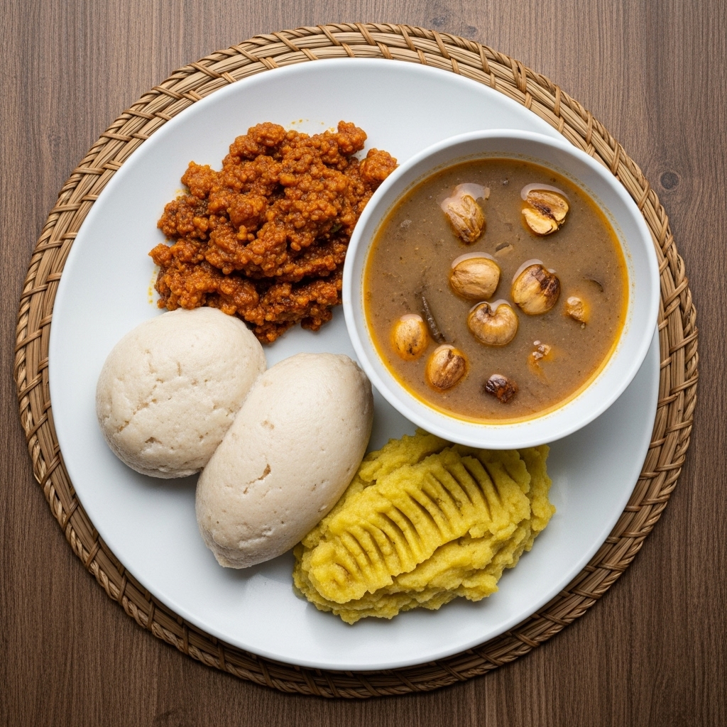 Keto-Friendly Ghanaian Breakfast Feast: Fufu, Obe Atumpan, and Palm Nut Soup