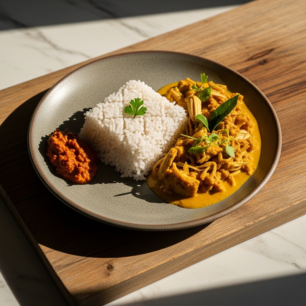 Divine Vegan Sri Lankan Breakfast: Coconut Milk Rice and Jackfruit Curry Delight