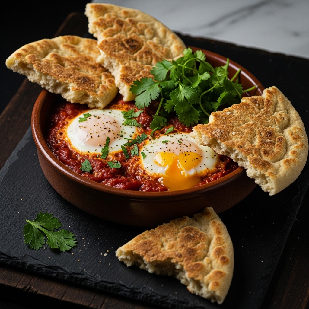 Exotic Keto Egyptian Breakfast: Aromatic Shakshuka with Almond Flour Flatbreads