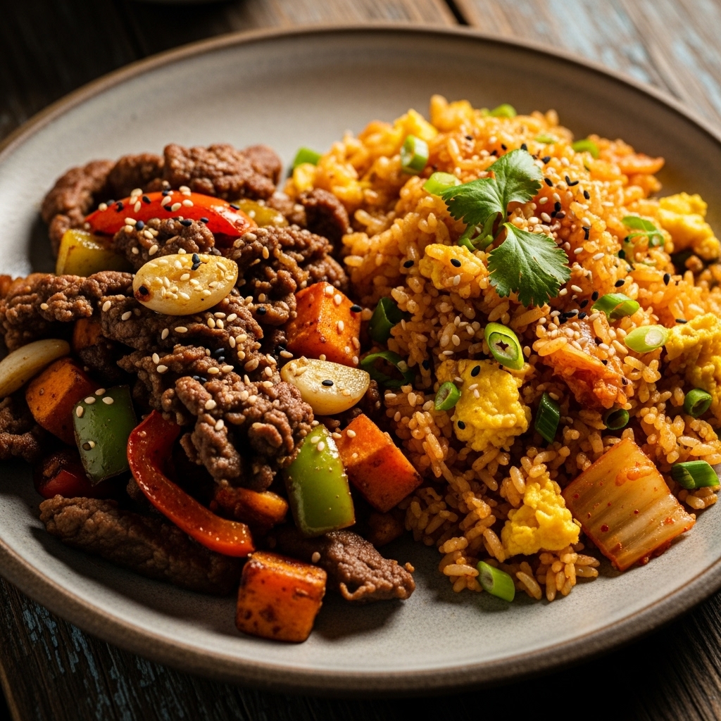 Korean Bulgogi Hash and Kimchi Fried Rice | CookJunkie