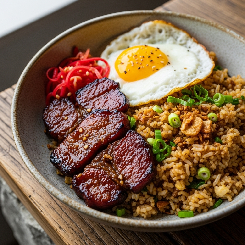 Tocino Rice Gluten-Free Filipino Tocino and Garlic Fried Rice Bowl | CookJunkie