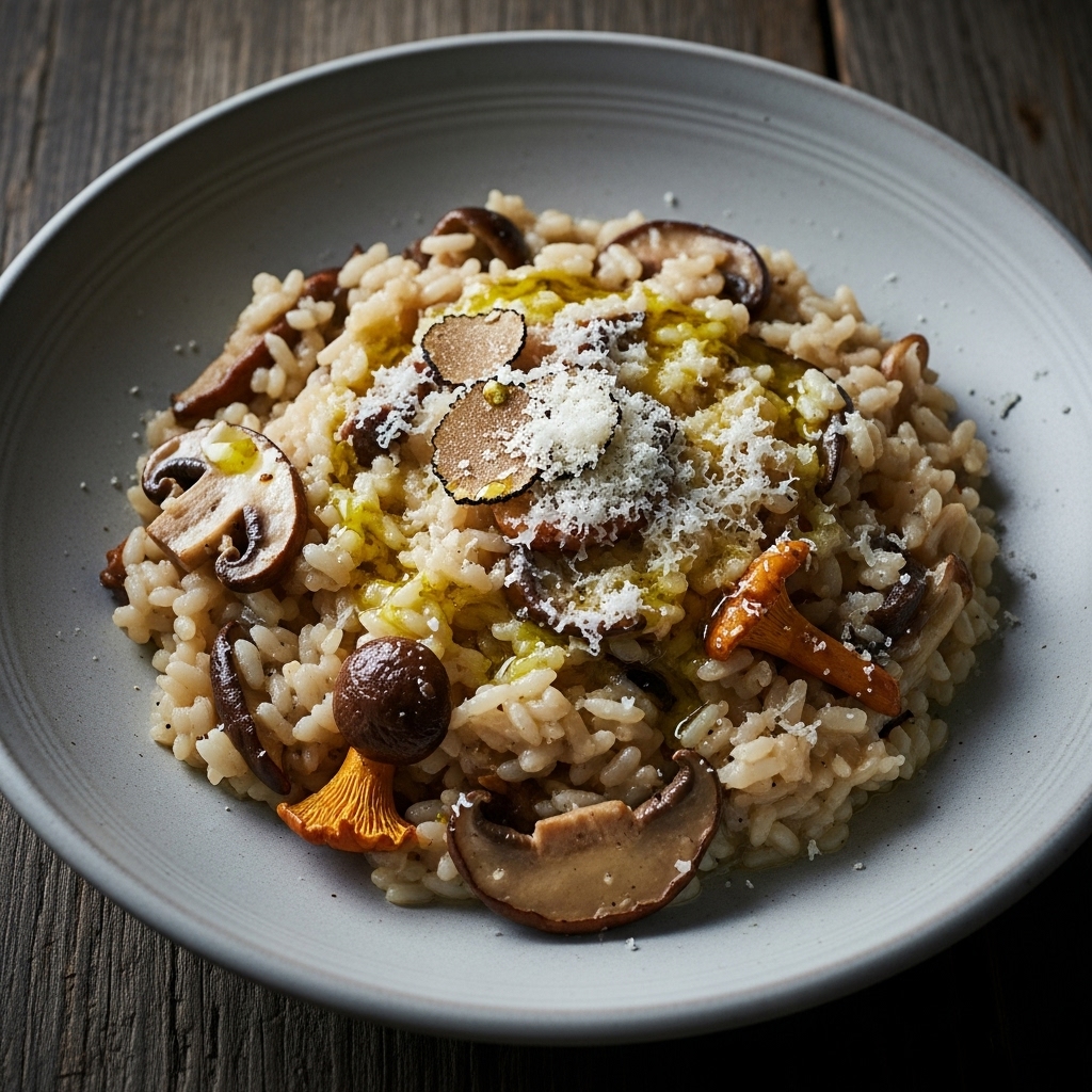 Wild Mushroom Risotto with Truffle Oil and Parmesan