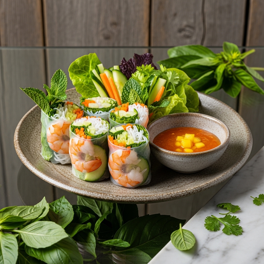 Vietnamese Gluten-Free Seafood Summer Rolls with Mango Dipping Sauce
