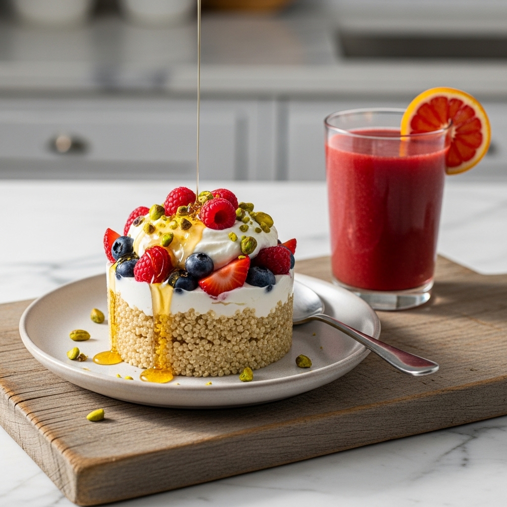 Vibrant Greek Brunch Bowl with Citrus Herb Smoothie