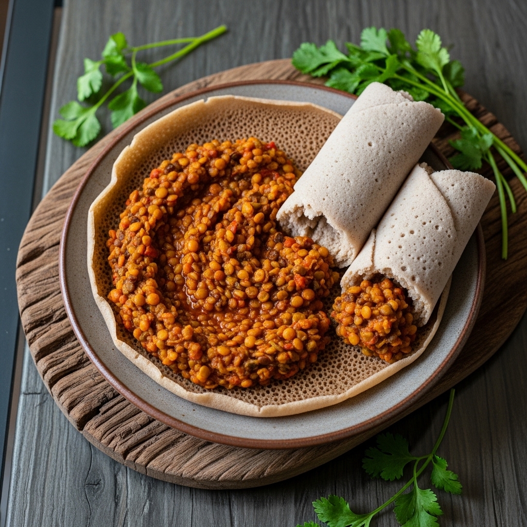 Ethiopian Mixed Lentil Stew with Injera (Vegetarian) – A Flavorful and Nutritious Feast
