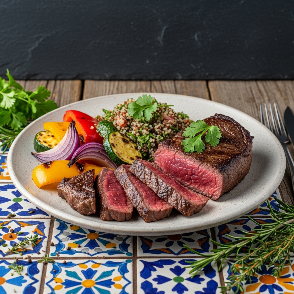 Argentinian Churrasco Steak with Roasted Vegetables & Quinoa Salad – A Cinematic Culinary Adventure