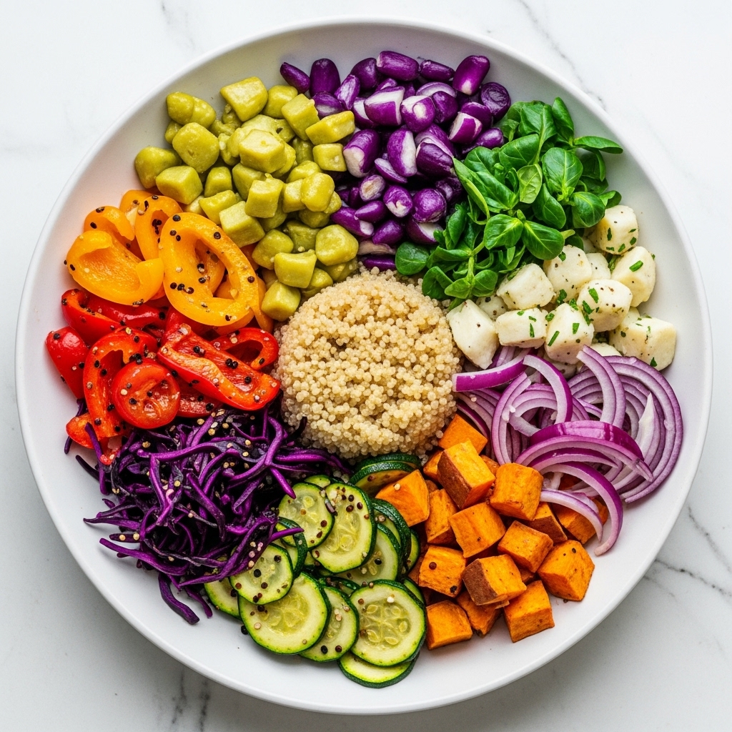 Vegan South African Rainbow Salad Bowl with Quinoa and Roasted Vegetables