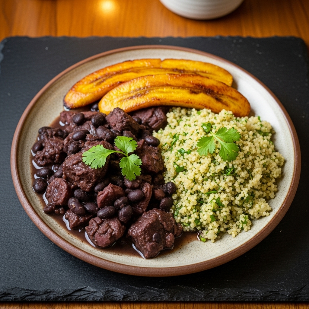 Brazilian Gluten-Free Feijoada Stew with Farofa and Creamy Polenta