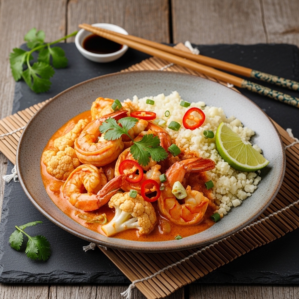 Thai Keto Coconut Curry Shrimp with Cauliflower Rice | CookJunkie