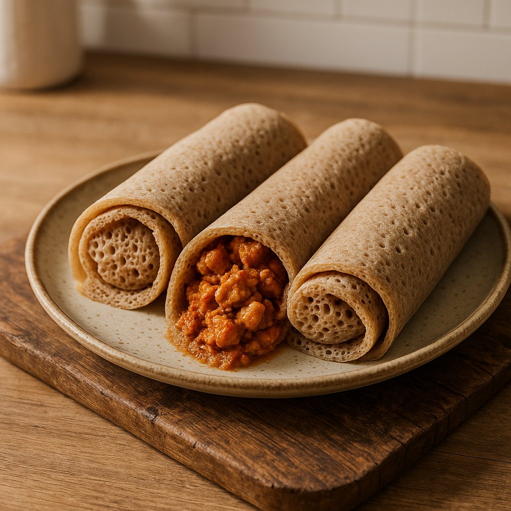Delectable Ethiopian Keto Injera Rolls Stuffed with Spicy Chicken