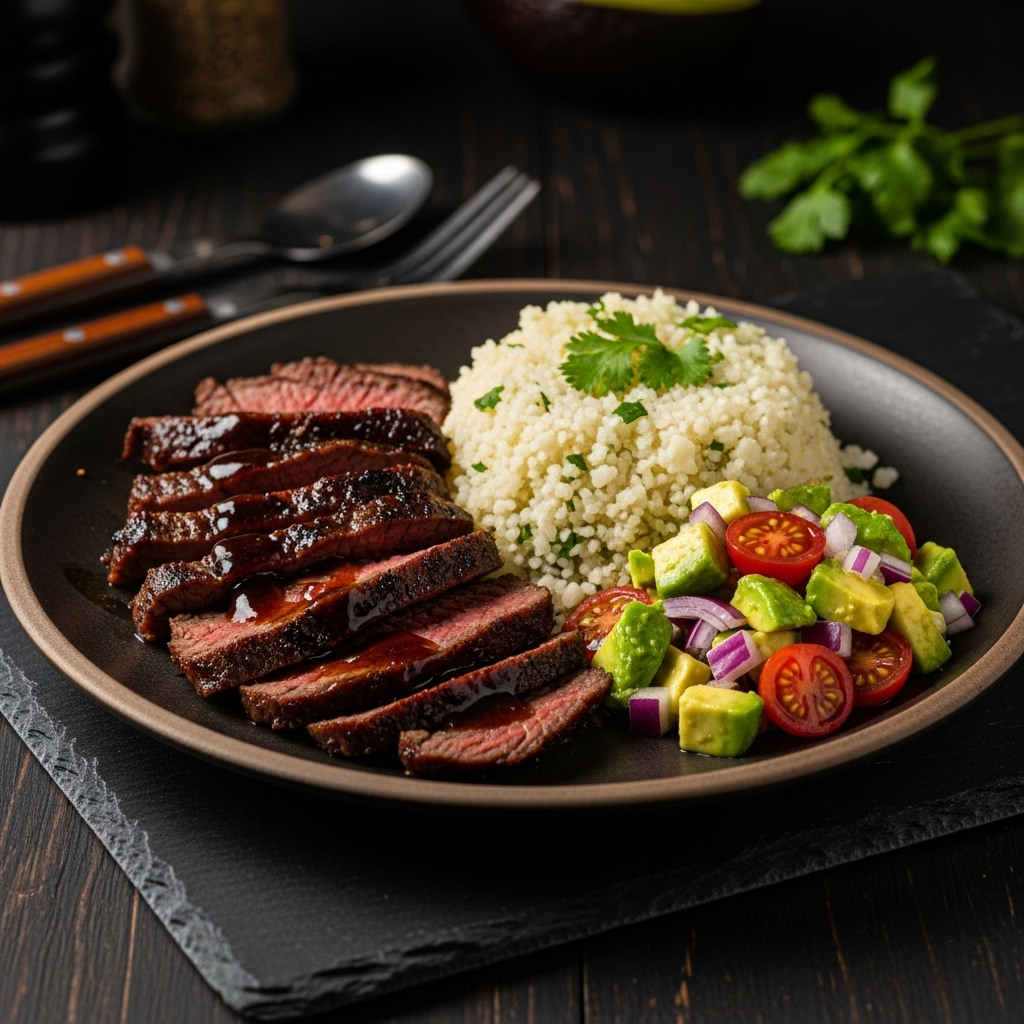Keto Filipino Breakfast: Savory Tapa Steak with Cauliflower Rice and Avocado Salsa