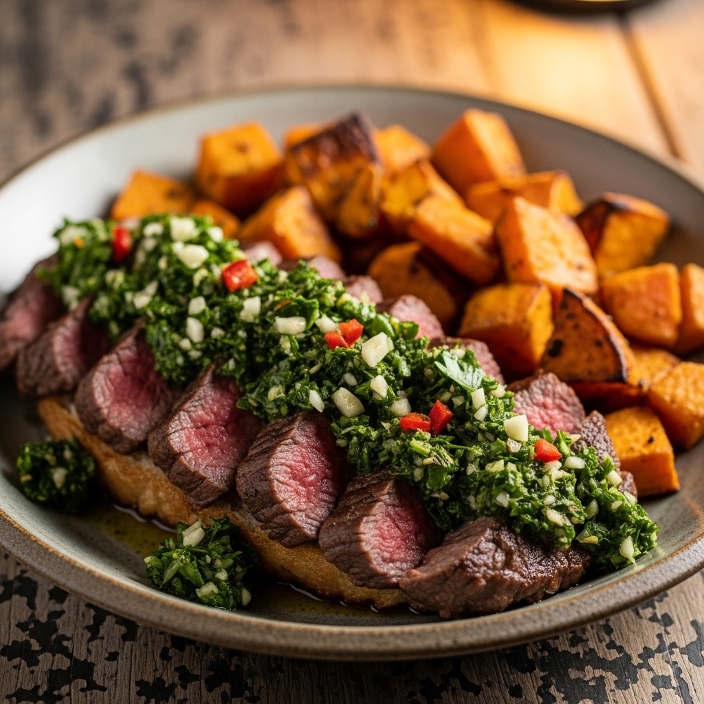 Argentinian Paleo Breakfast: Chimichurri-Spiced Steak & Roasted Sweet Potatoes