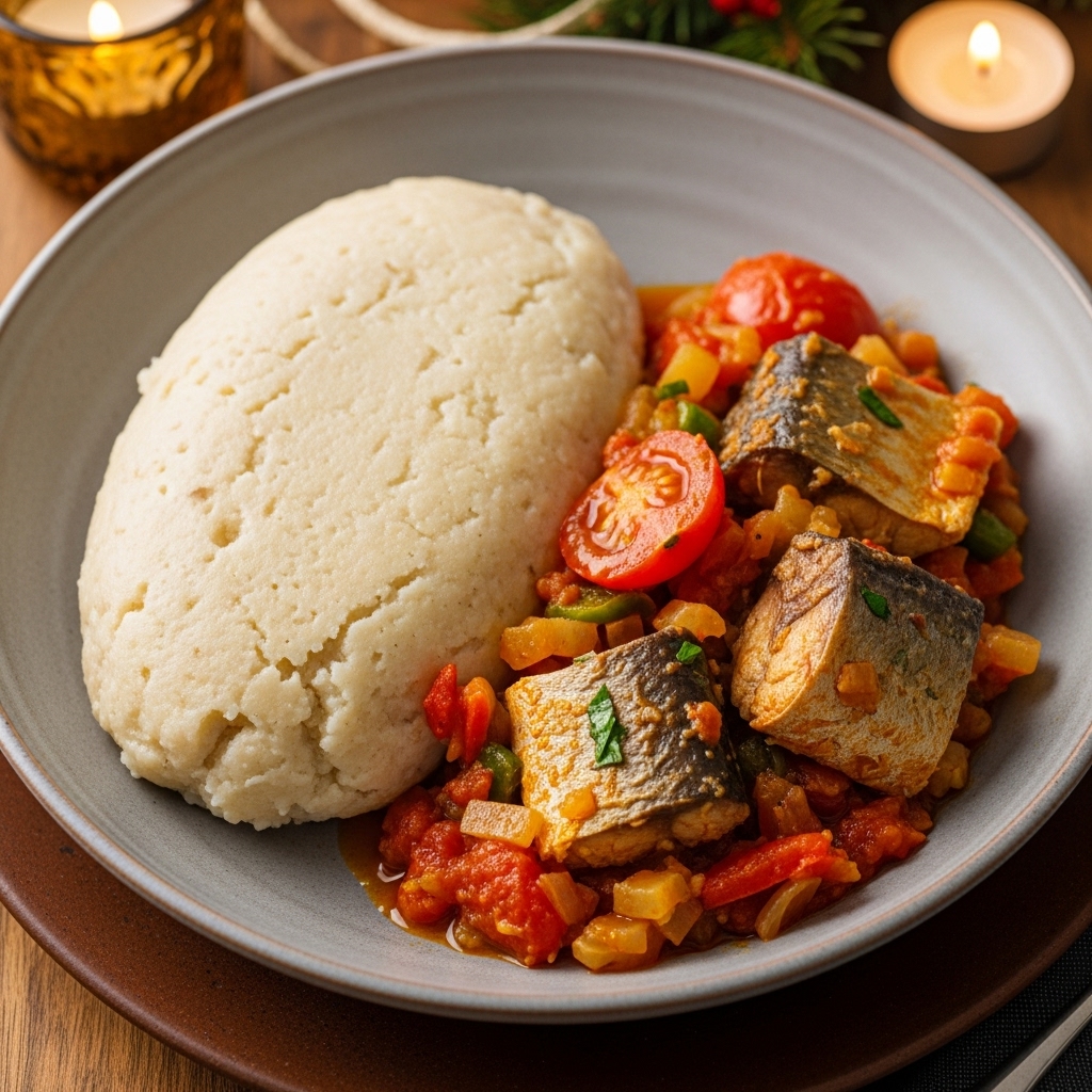 Delightful Ghanaian Paleo Breakfast Bowl: Fufu and Smoked Fish Stew