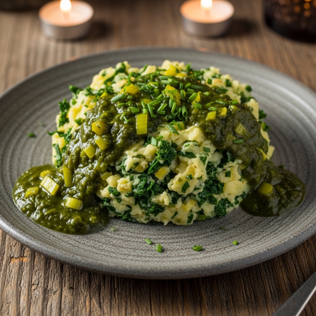 Scrumptious Irish Vegan Colcannon Potatoes with Leek and Kale Gravy