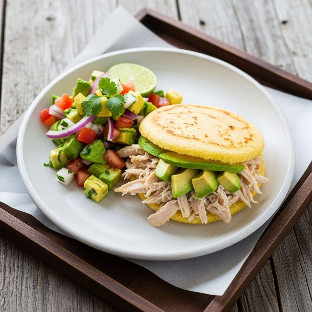 Authentic Venezuelan Gluten-Free Arepa & Guasacaca Salad Dinner