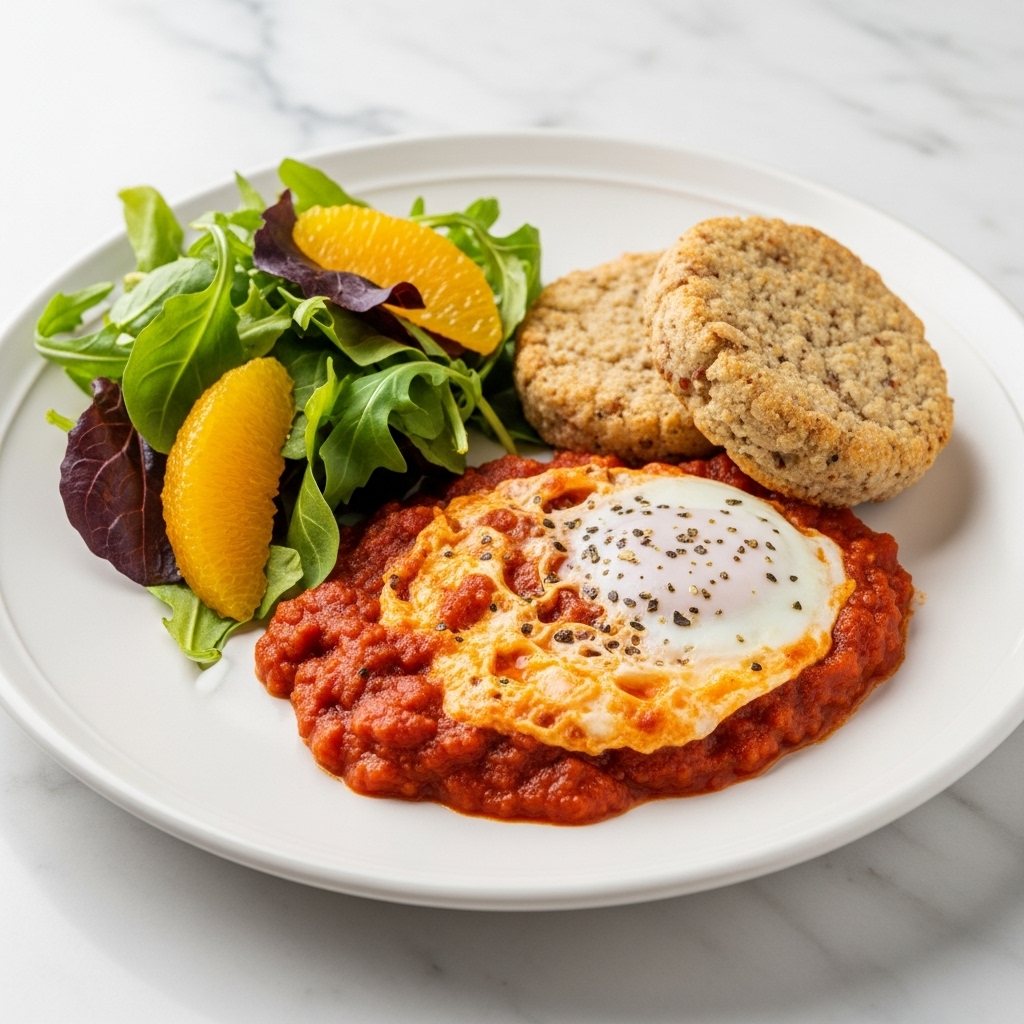 Moroccan Brunch Magic: Paleo Shakshuka with Almond Flour Bread & Fresh Orange Salad