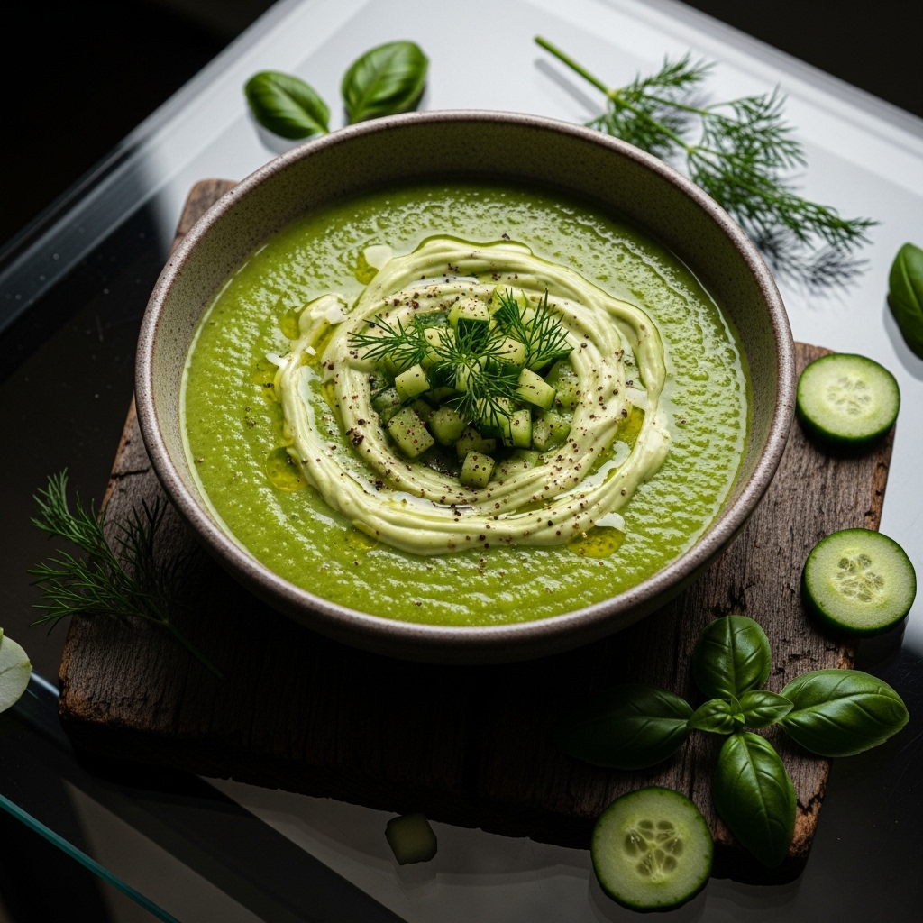 Keto Cucumber Gazpacho with Avocado Crema