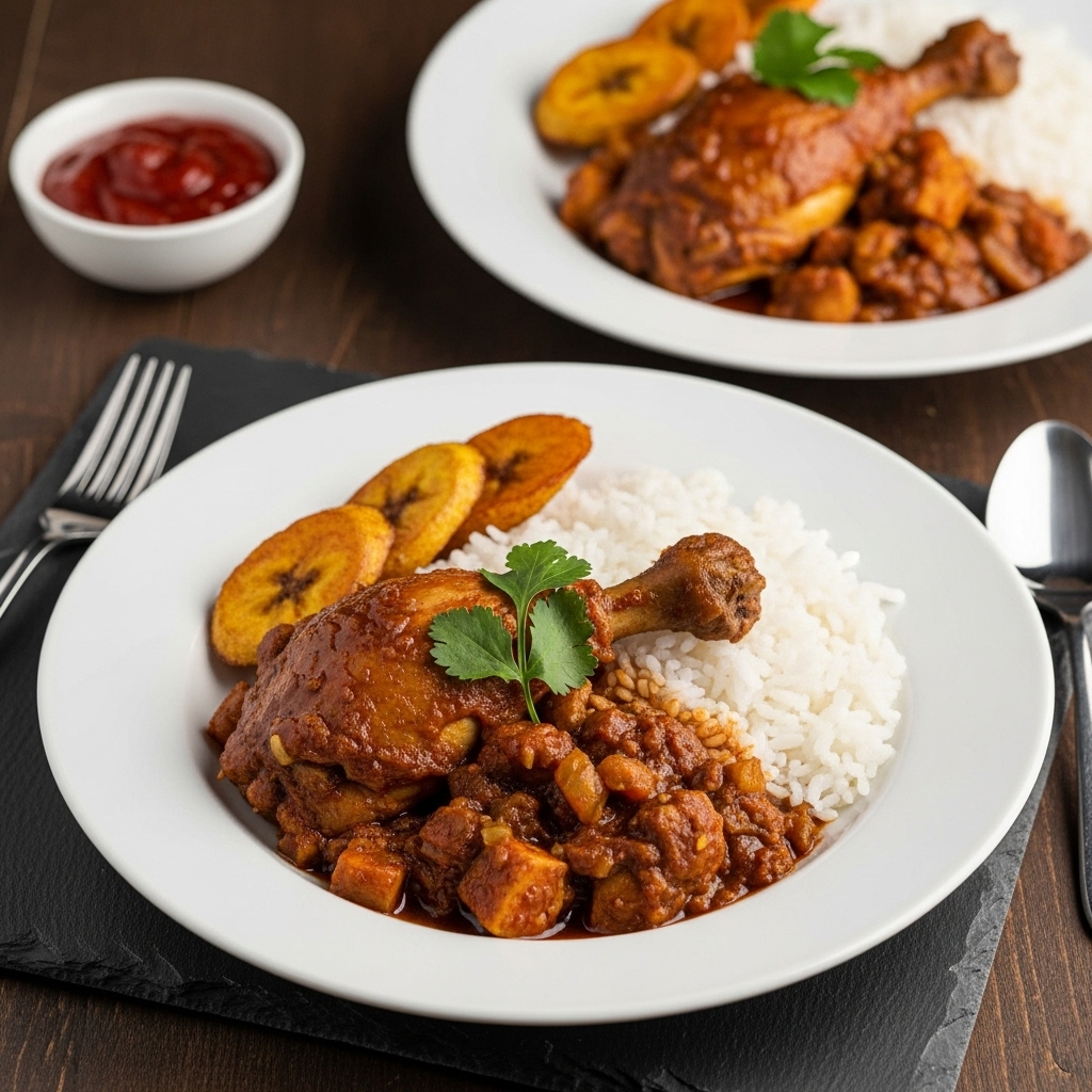 Mouthwatering Ghanaian Paleo Chicken Stew with Plantain and Coconut Rice Bowl – A Symphony of Flavors and Textures!