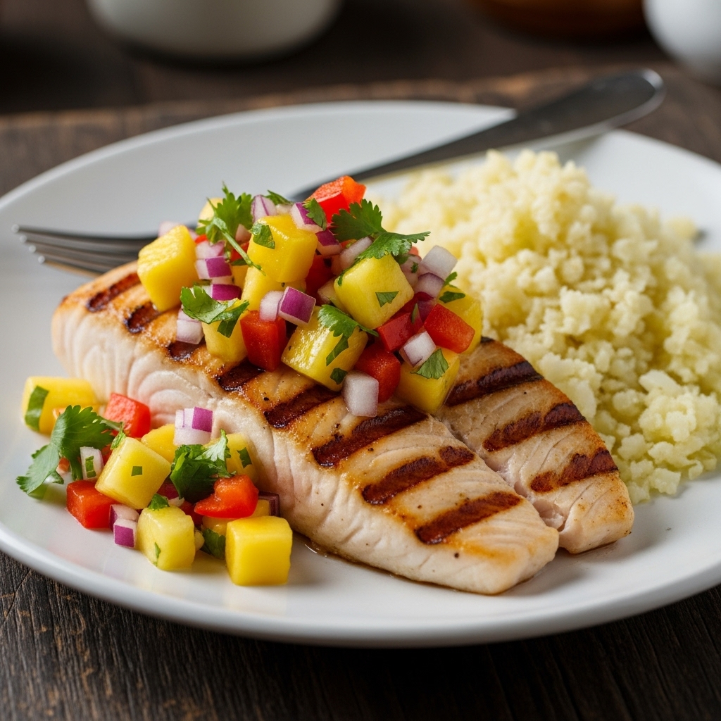 Delightful Hawaiian Paleo Dinner: Grilled Mahi-Mahi with Tropical Salsa & Cauliflower Rice