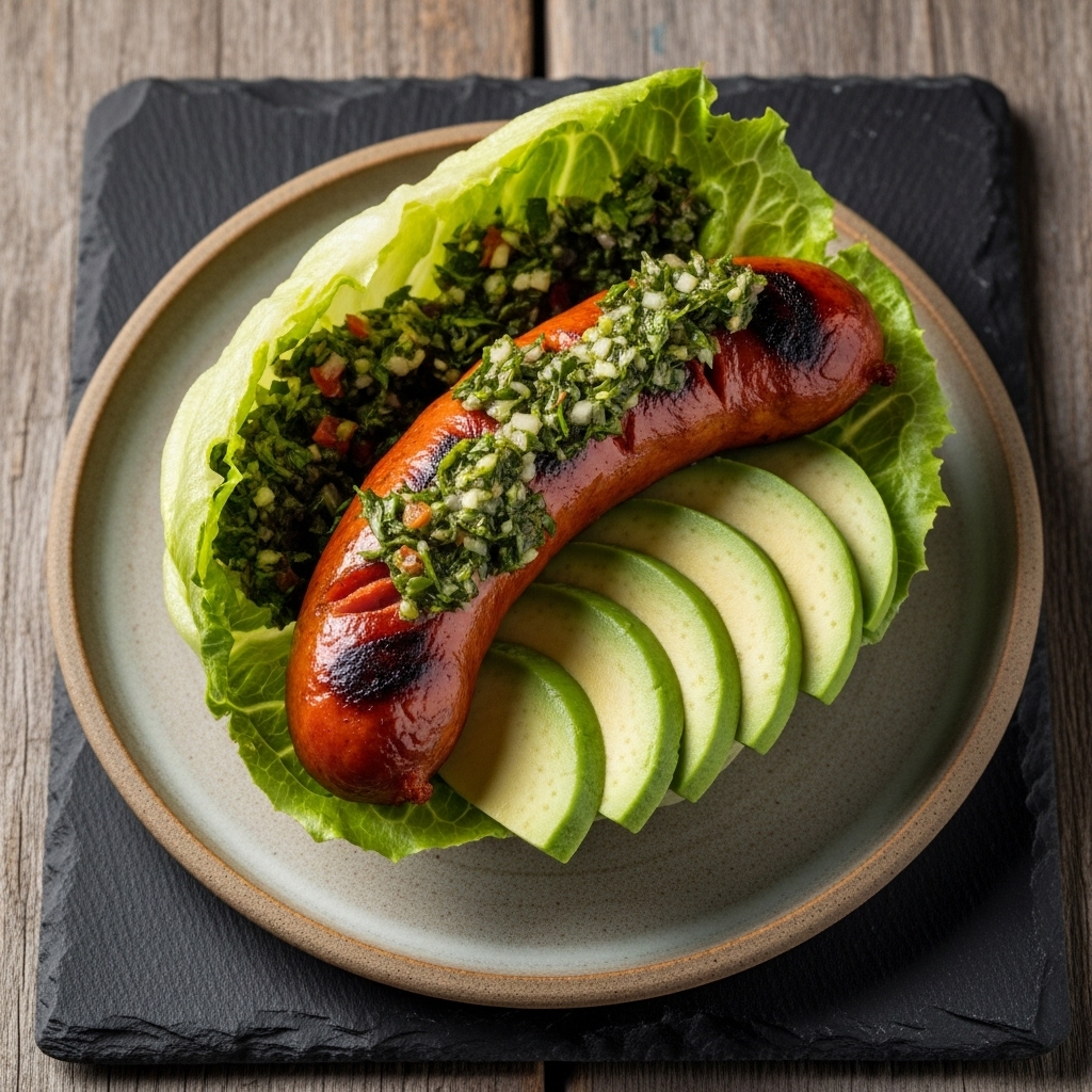 Authentic Argentinian “Choripan” with Chimichurri Sauce & Avocado Slices for Paleo Diet – A Mouthwatering Experience!