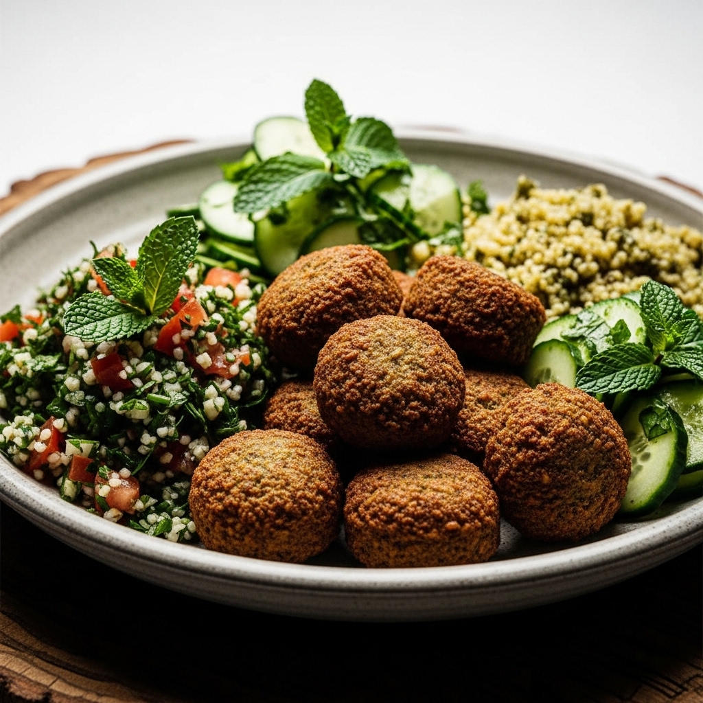 Divine Egyptian Vegan Feast: Falafel, Tabouleh, & Minty Cucumber Salad