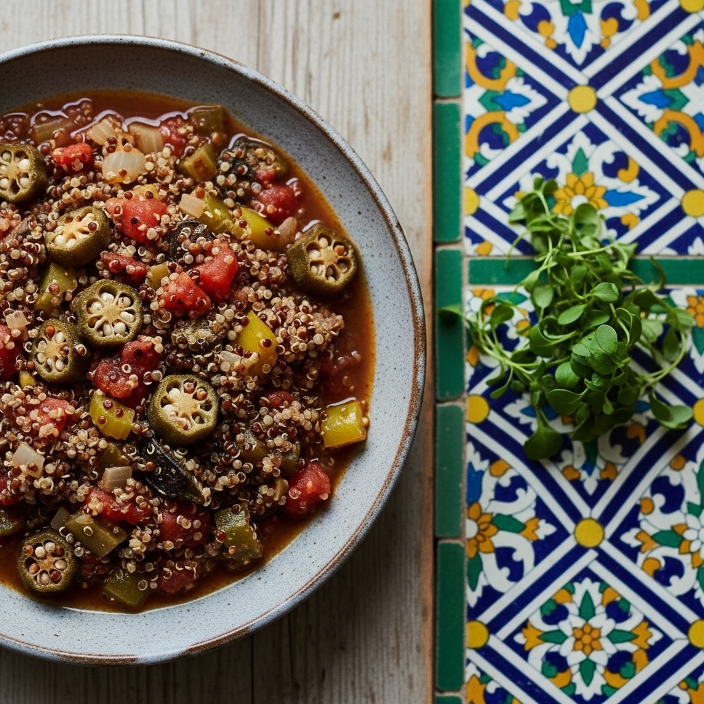 Southern-Style Vegan Creole Gumbo with Cajun Okra & Quinoa