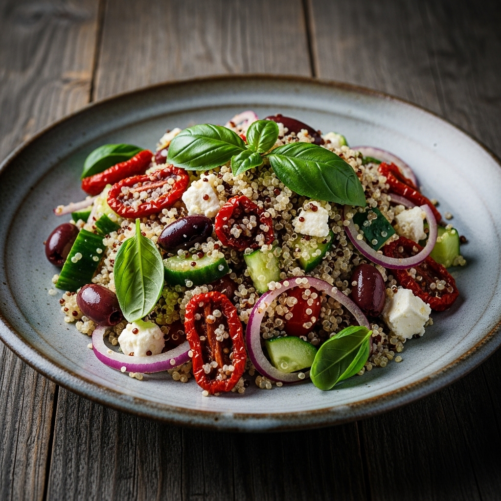 Gluten-Free Italian Lunch: Mediterranean Quinoa Salad with Sun-Dried Tomatoes & Basil