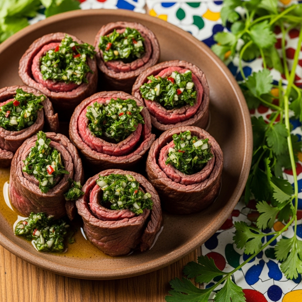 Mouthwatering Keto Argentinian Beef Steak Rolls with Chimichurri Sauce