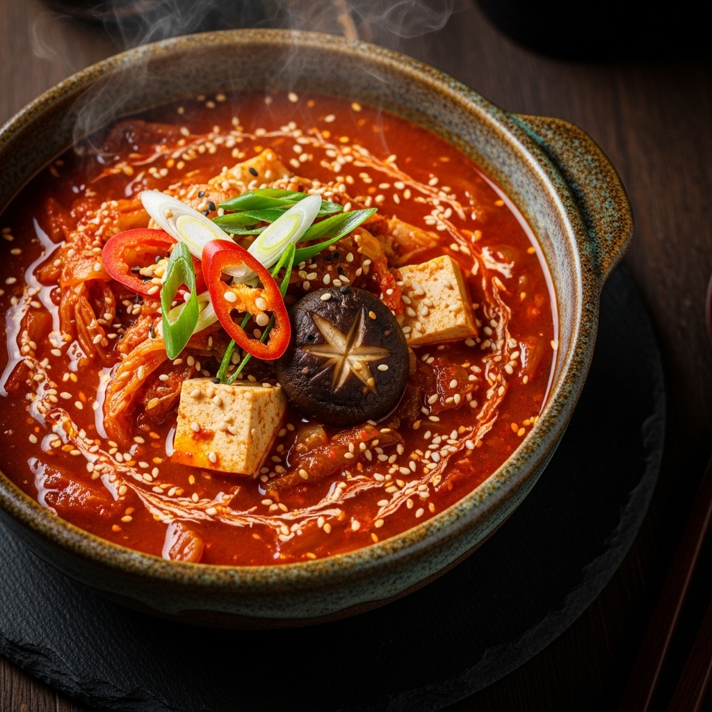 Delectable Vegetarian Korean Kimchi Jjigae Stew with Tofu