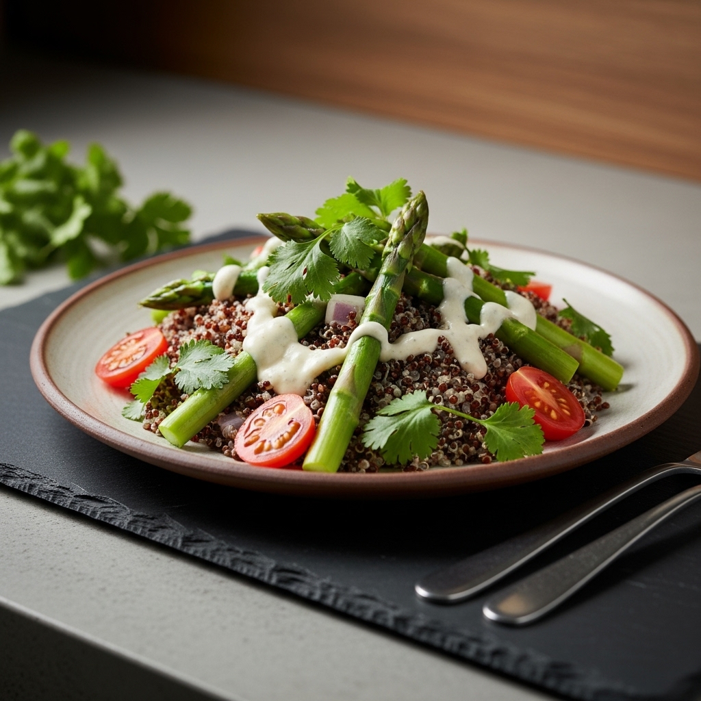 Vegetarian Chilean Lunch Feast: Patagonian Quinoa & Asparagus Salad with Cilantro-Lime Dressing